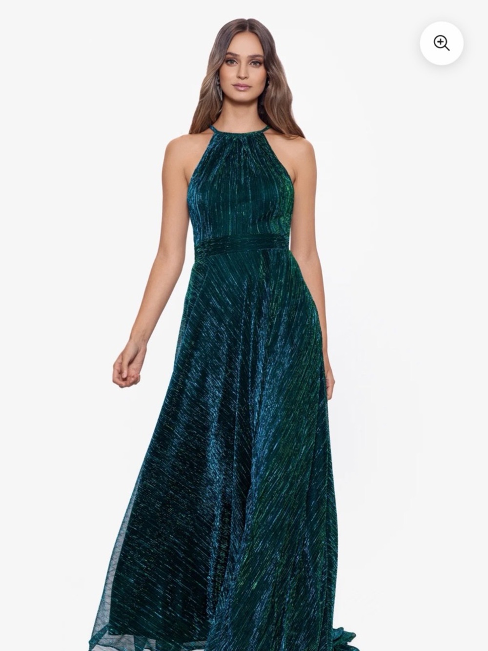 Betsy & Adam Teal Green Shimmer Halter Maxi Dress